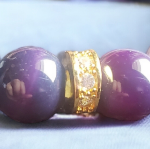 Purple Striped Agate Gemstone Handcrafted Bracelet with Gold CZ Accent - Picture 5 of 6